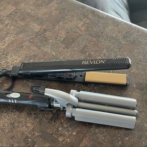 Revlon Black and Gold Hair Styling Set - Flat Iron & Triple Barrel Waver